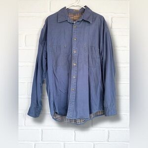 St John's Bay Men's Large Tall Denim Fleece Flannel Lined Button Down Work Shirt